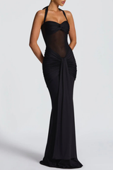 Halter Ruched Maxi Dress - Black