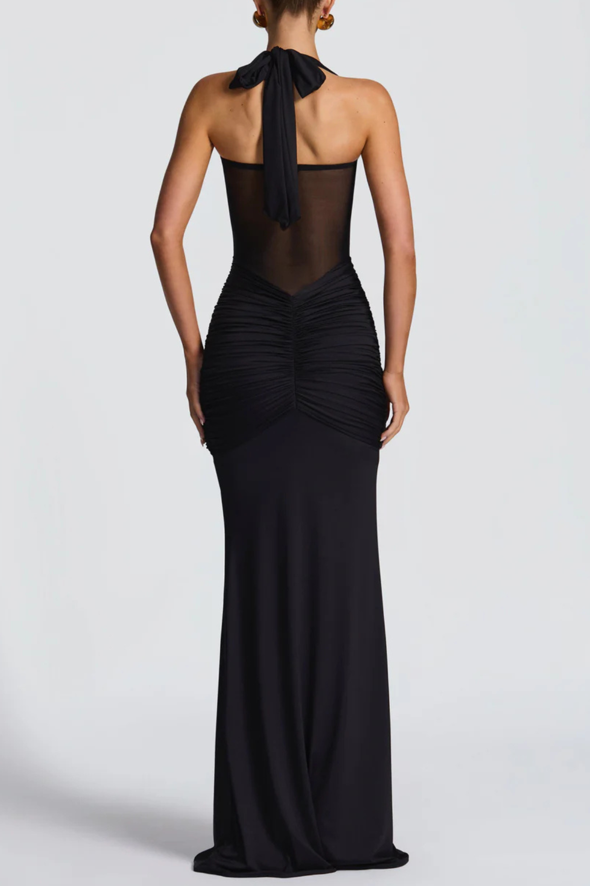 Halter Ruched Maxi Dress - Black