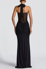 Halter Ruched Maxi Dress - Black