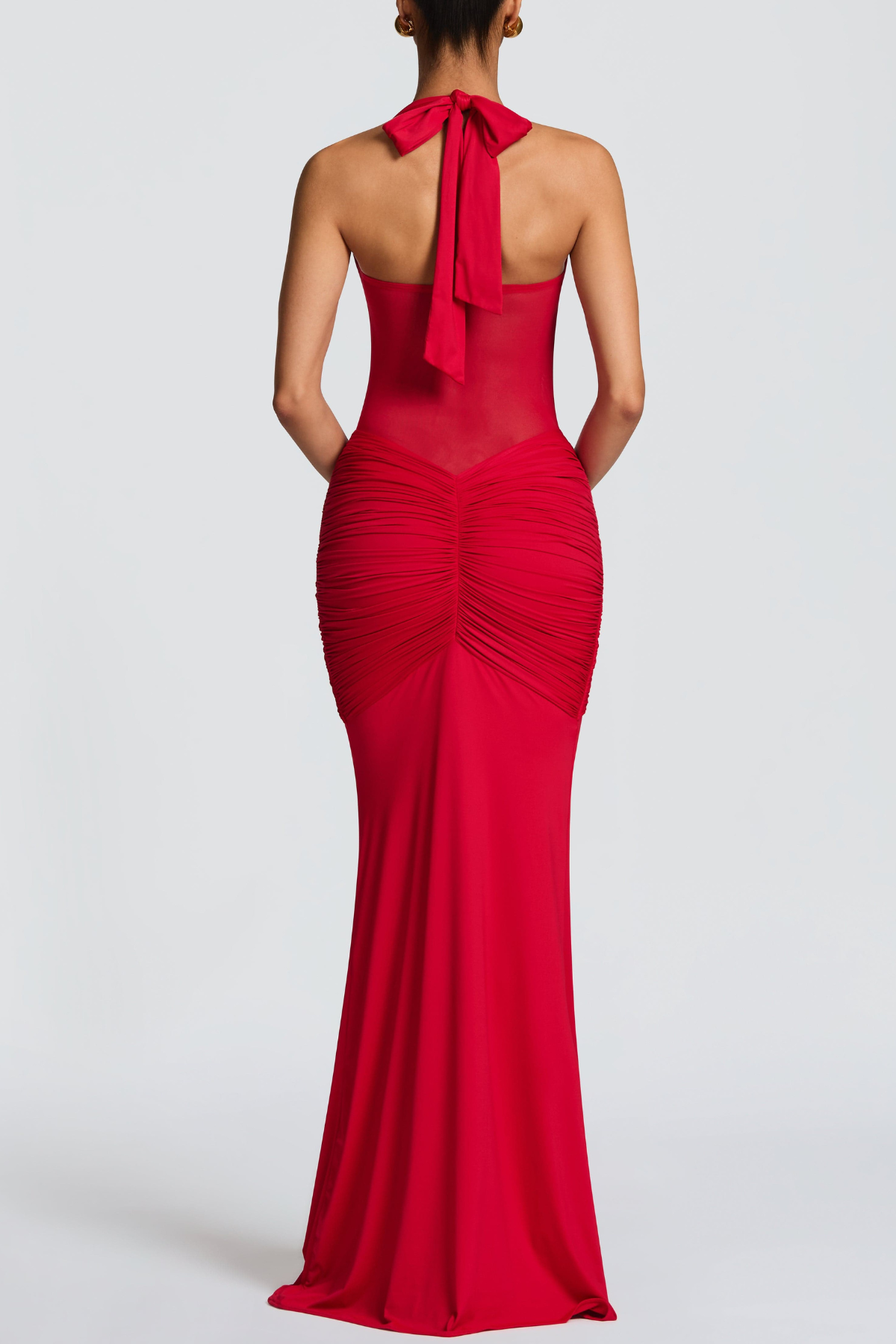 Halter Ruched Maxi Dress - Red