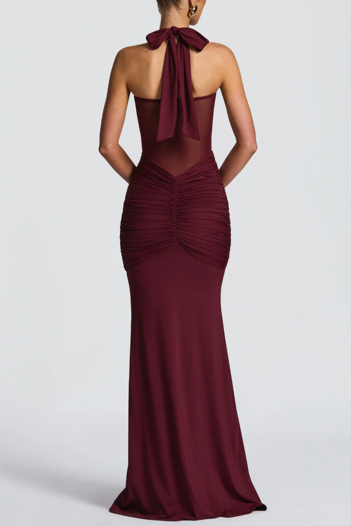 Halter Ruched Maxi Dress - Wine