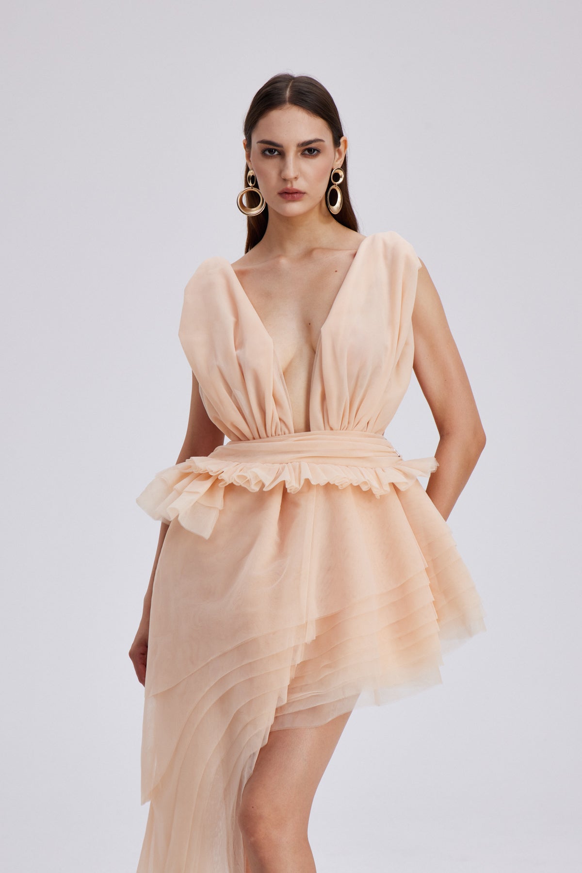 Bosmat Ruch Mesh Mini Dress In Apricot