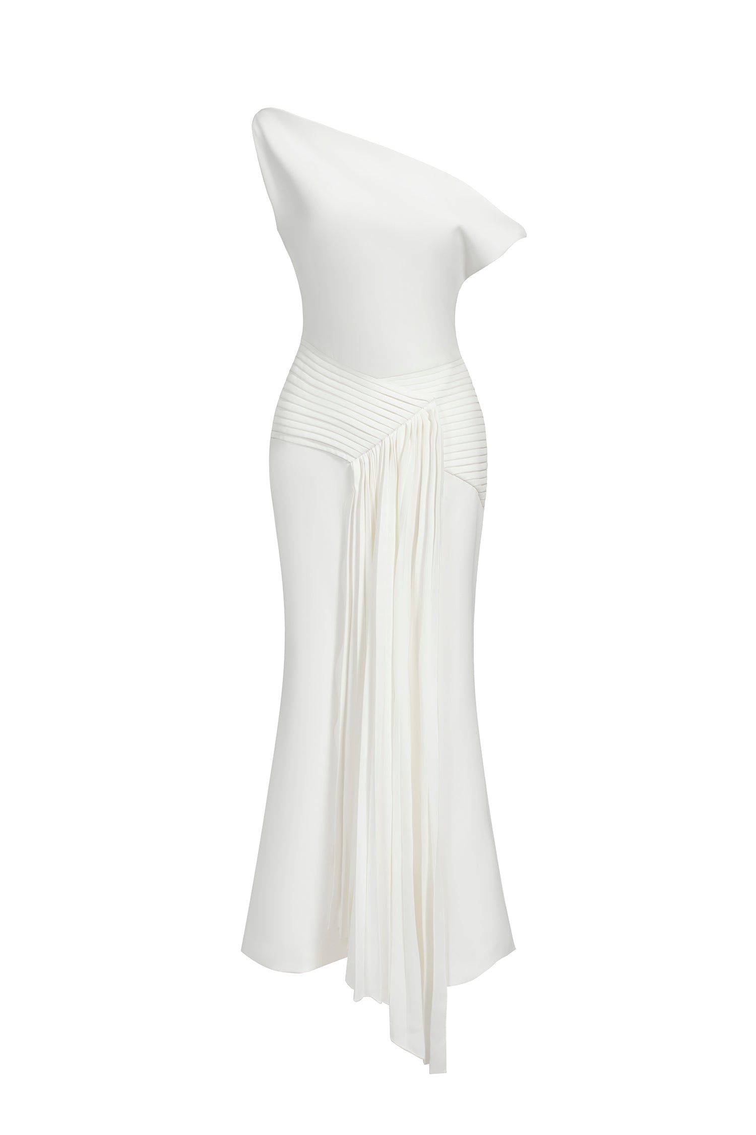 Oblique Shoulder Sleeveless Folds Midi Dress