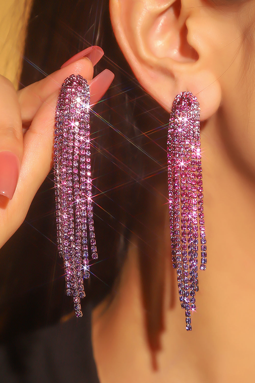 Shiny Rhinestone Long Earrings