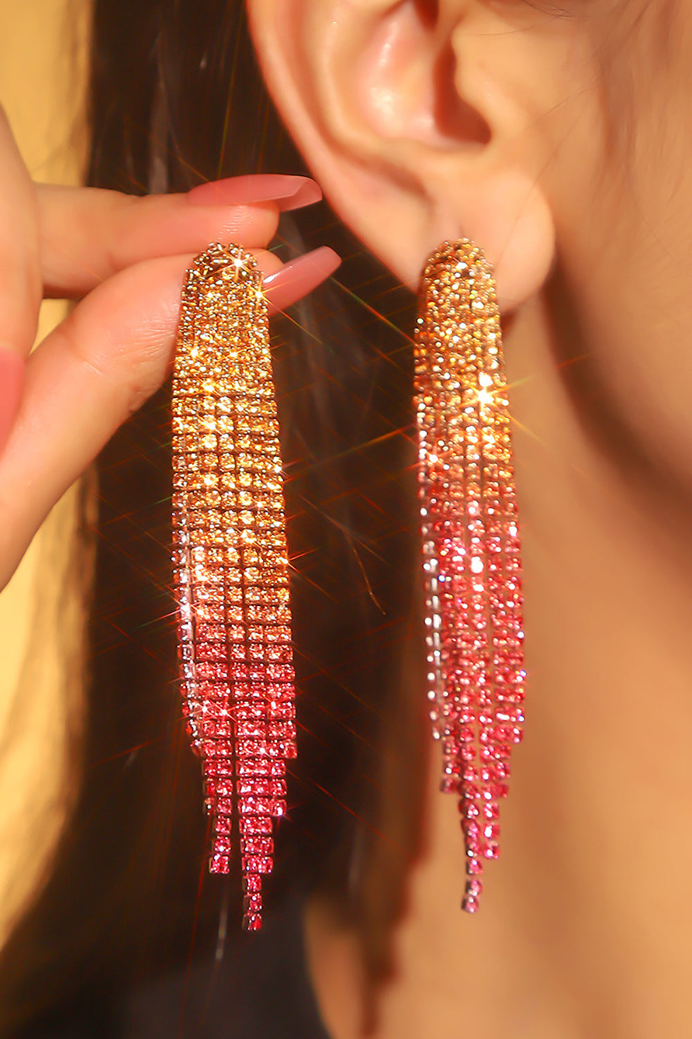 Shiny Rhinestone Long Earrings
