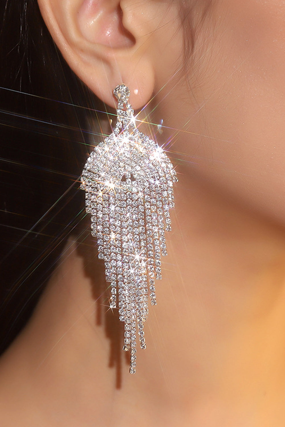 Silver Rhinestone Dangle Earrings