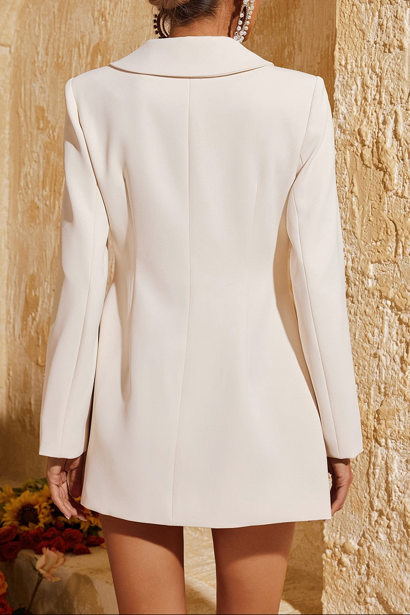 Long Sleeve Button Up Flower Blazer in Beige