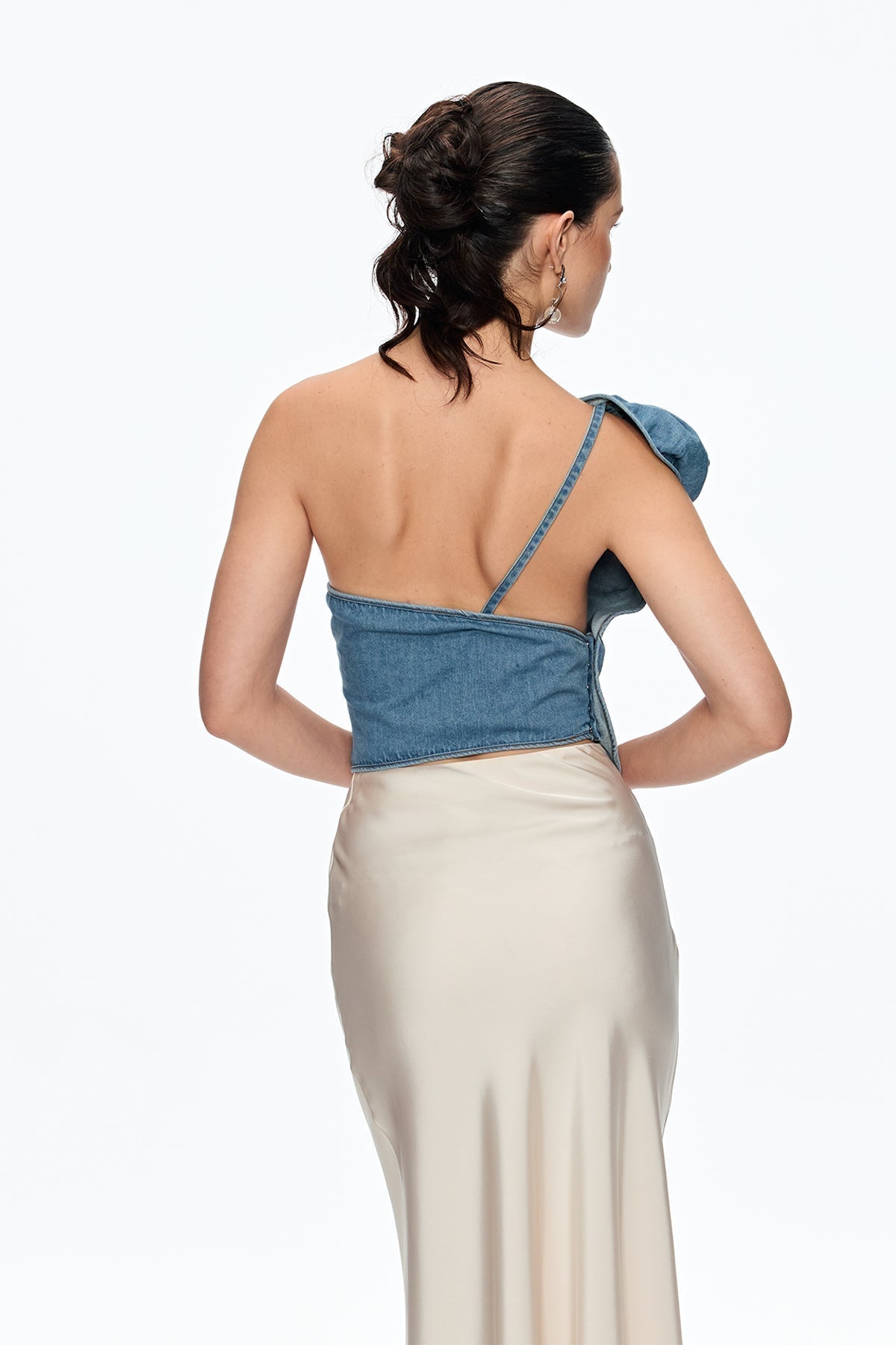 One Shoulder Flower Top in Blue