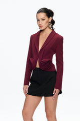 Flower Plunge Blazer in Burgundy