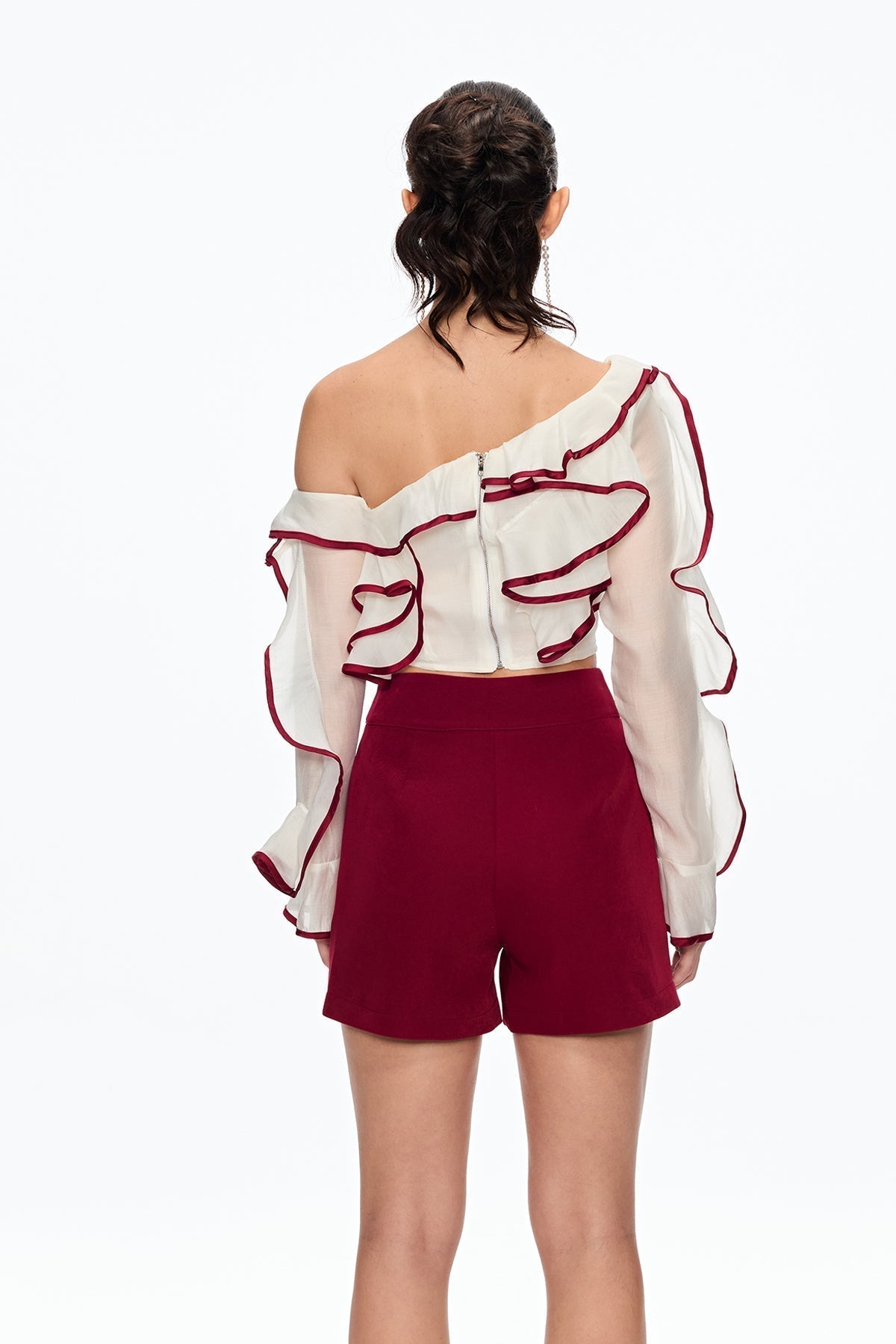 Single Shoulder Ruffle Pants Set