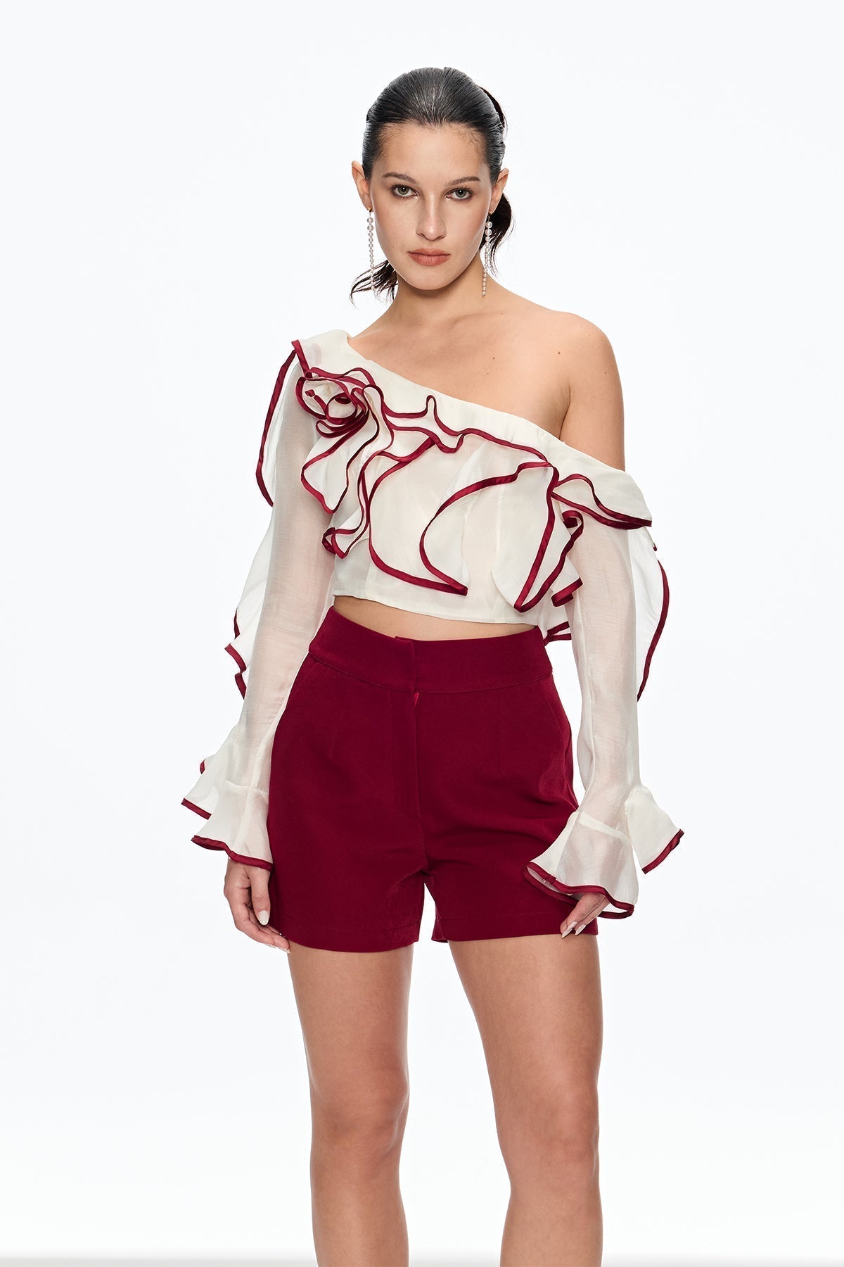 Single Shoulder Ruffle Pants Set