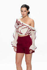 Single Shoulder Ruffle Pants Set