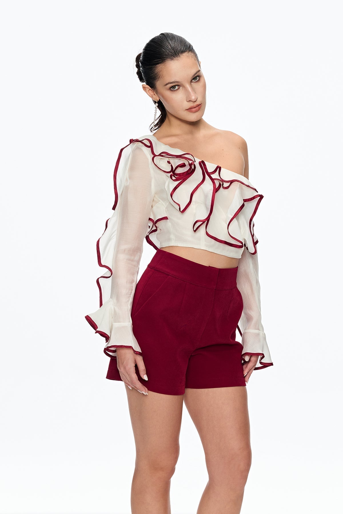 Single Shoulder Ruffle Pants Set