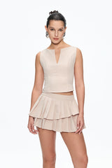 Sleeveless Ruffle Skirt Set in Beige