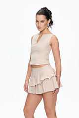 Sleeveless Ruffle Skirt Set in Beige