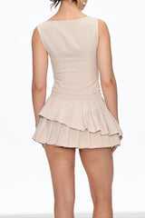 Sleeveless Ruffle Skirt Set in Beige