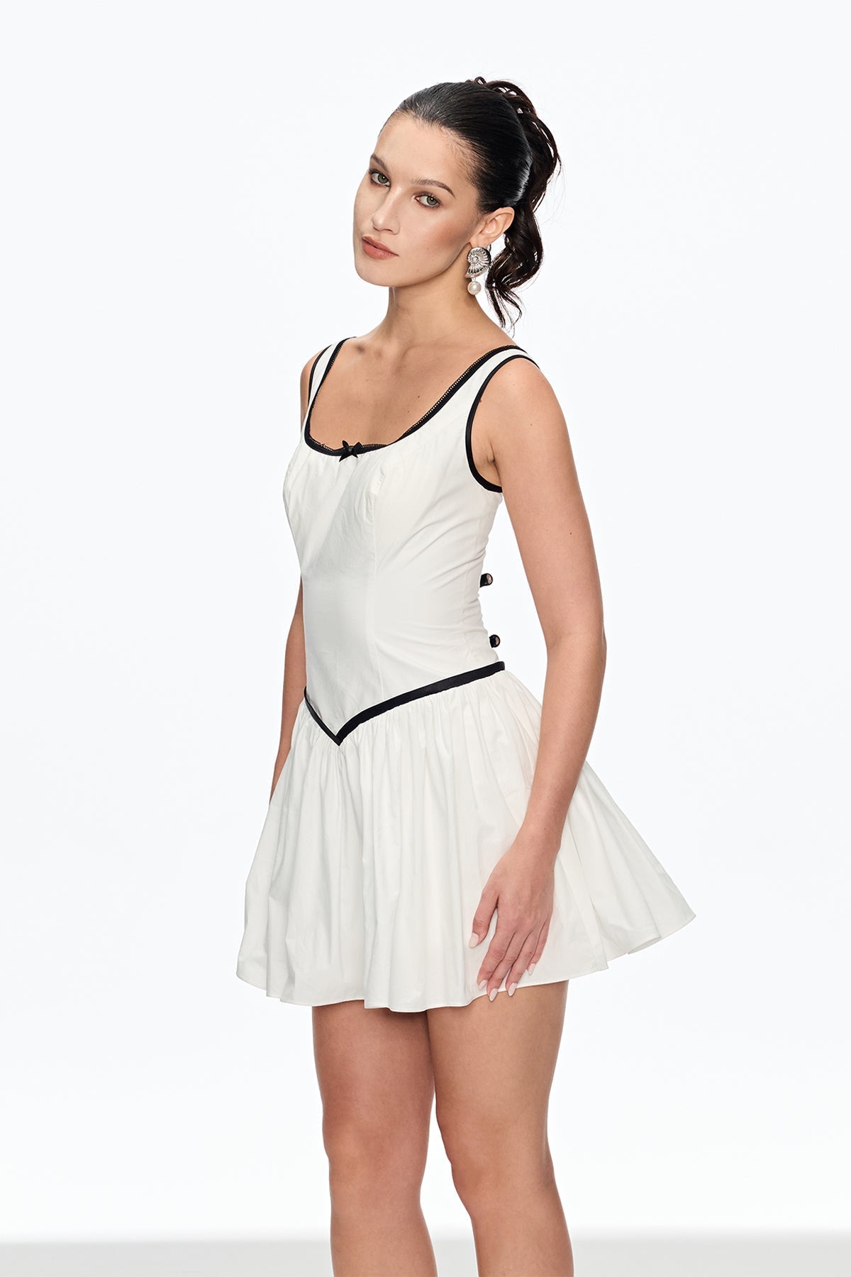 Sleeveless Ruch Mini Dress in White