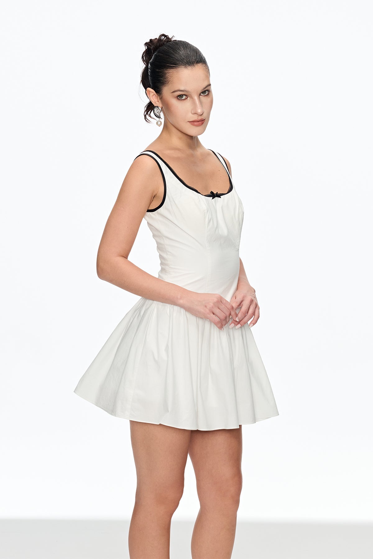 Sleeveless Ruch Mini Dress in White