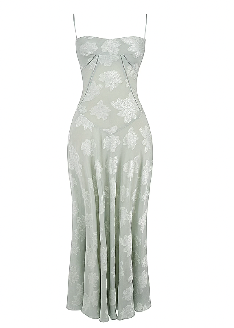 Floral Lace Back Maxi Dress -White
