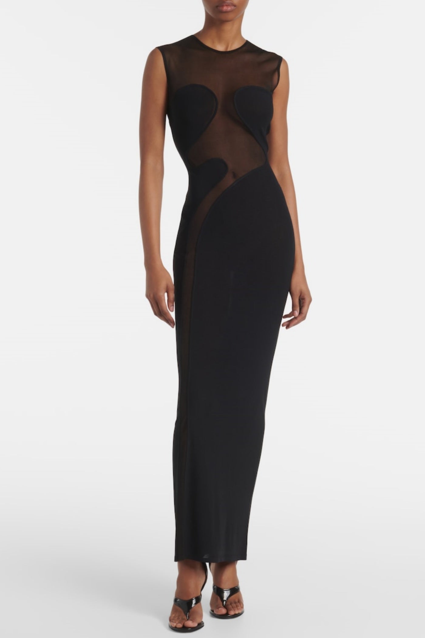 Mesh Paneled Maxi Bandage Dress in Black