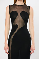 Mesh Paneled Maxi Bandage Dress in Black