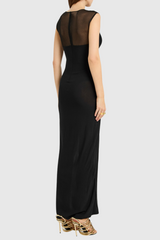 Mesh Paneled Maxi Bandage Dress in Black