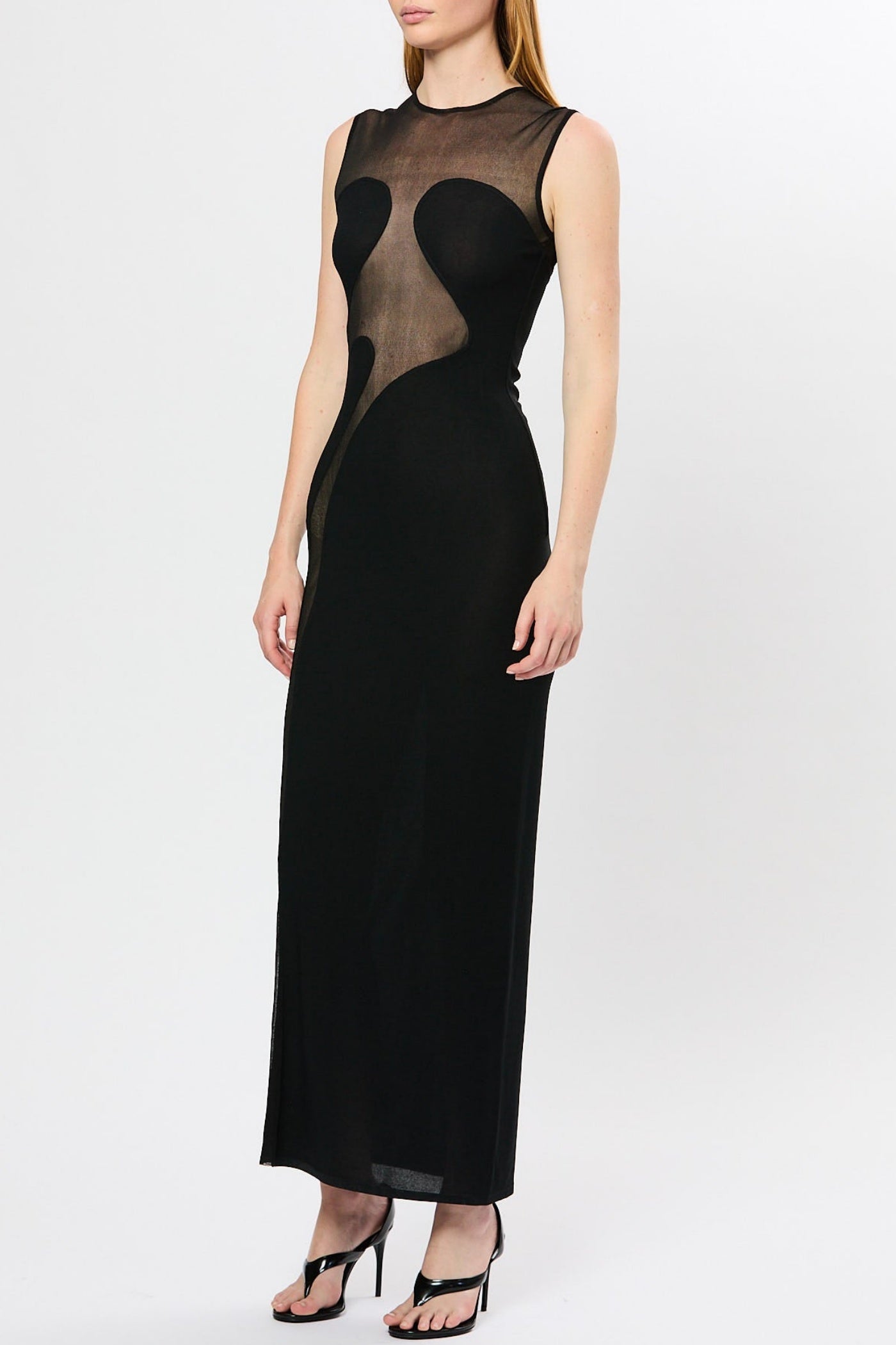Mesh Paneled Maxi Bandage Dress in Black