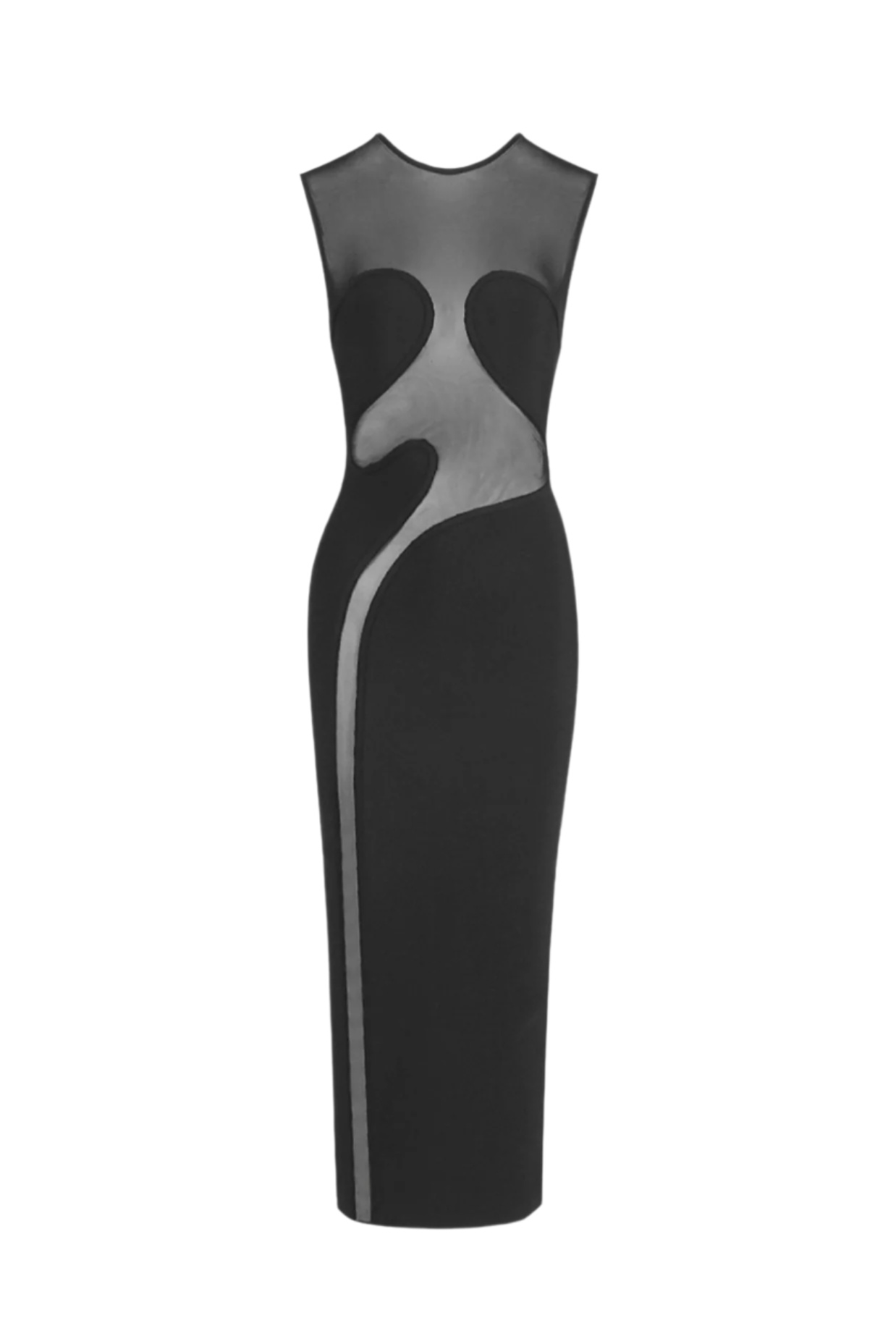 Mesh Paneled Maxi Bandage Dress in Black
