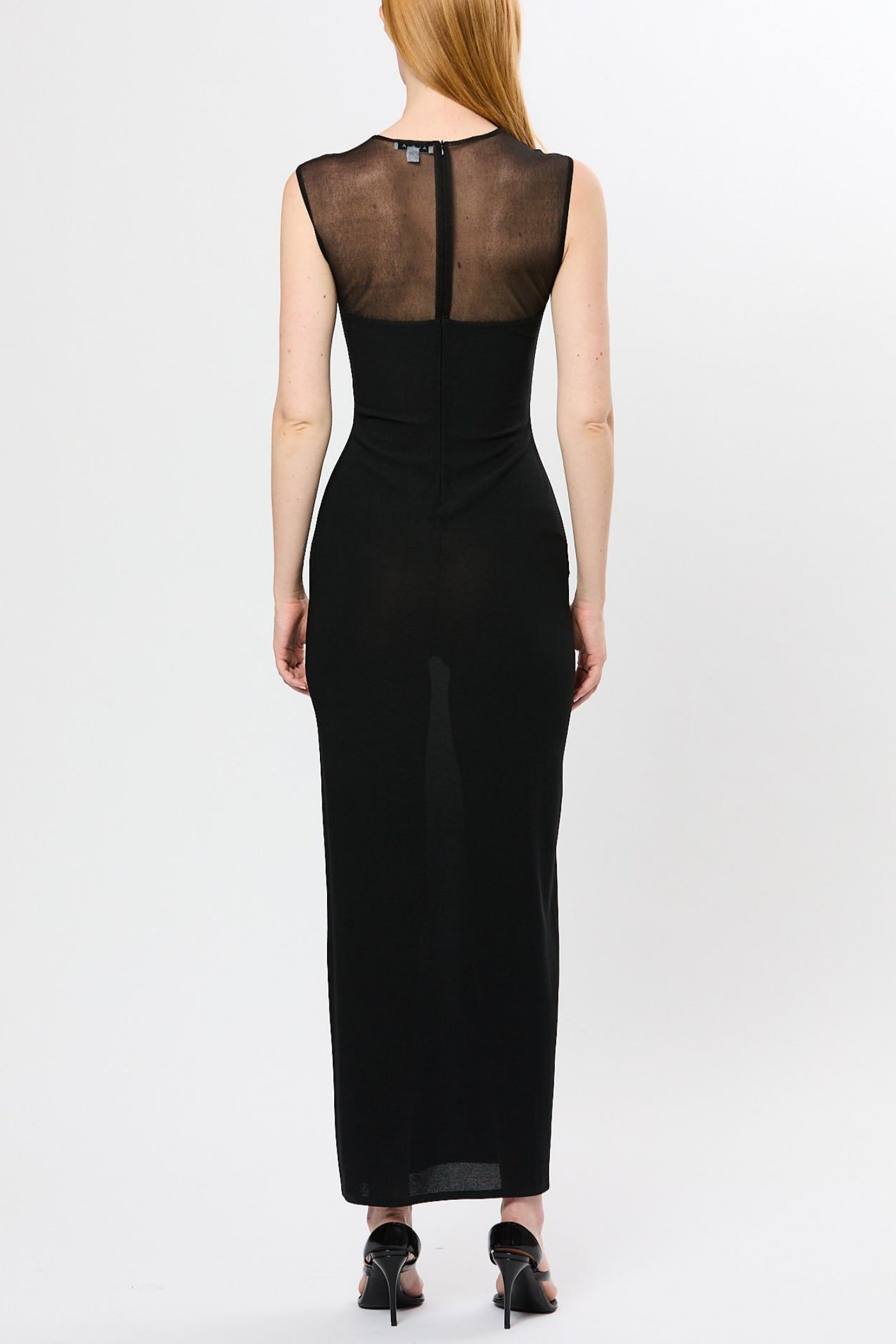 Mesh Paneled Maxi Bandage Dress in Black