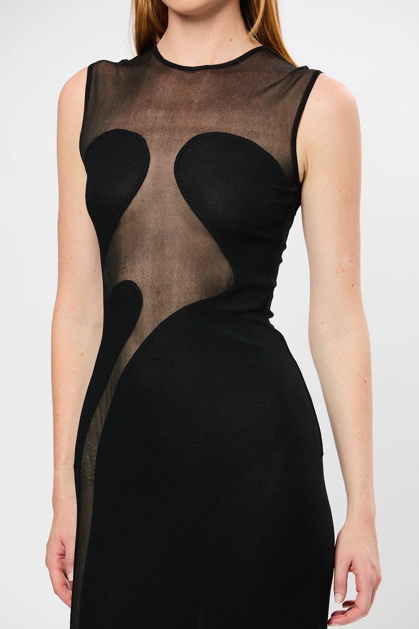 Mesh Paneled Maxi Bandage Dress in Black
