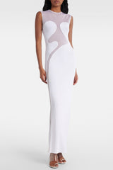 Mesh Paneled Maxi Bandage Dress in White
