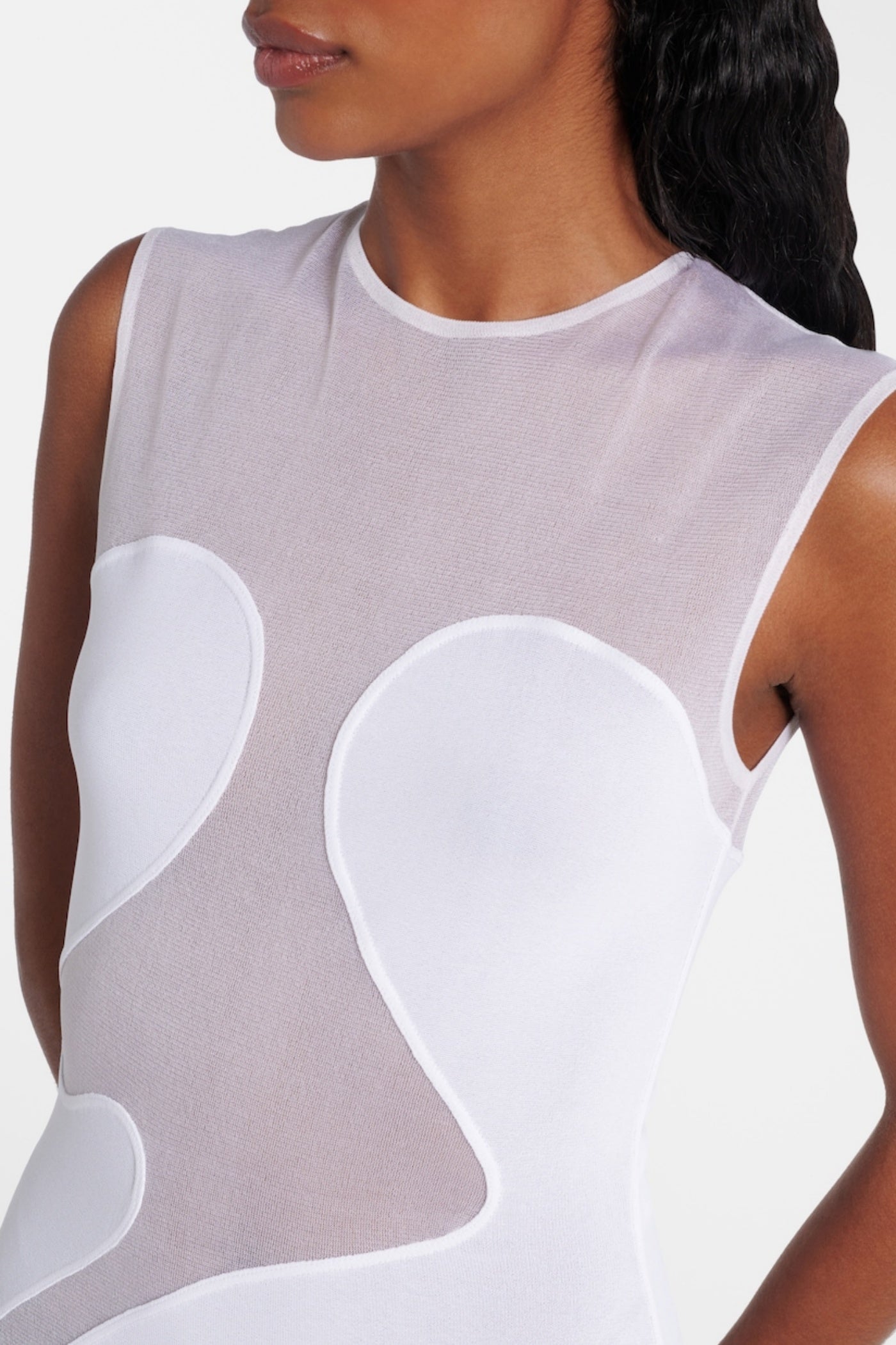 Mesh Paneled Maxi Bandage Dress in White