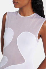 Mesh Paneled Maxi Bandage Dress in White