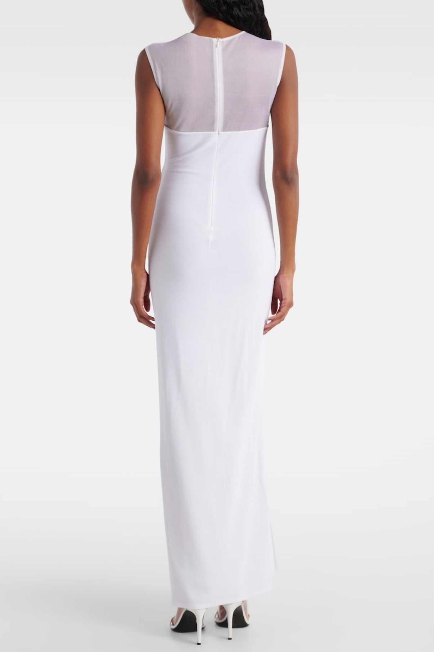 Mesh Paneled Maxi Bandage Dress in White