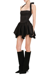 Halter Silky Mini Dress - Black