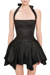 Halter Silky Mini Dress - Black