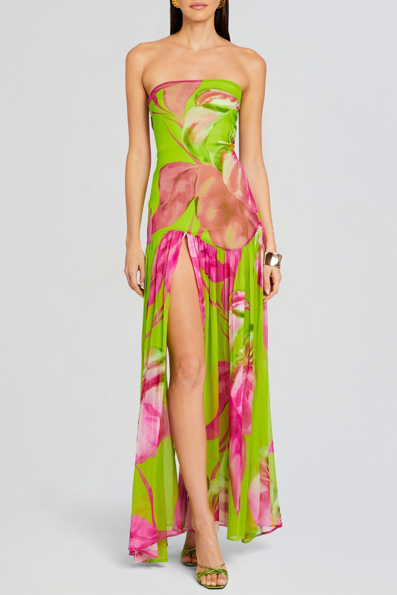Floral Print Maxi Dress - Green