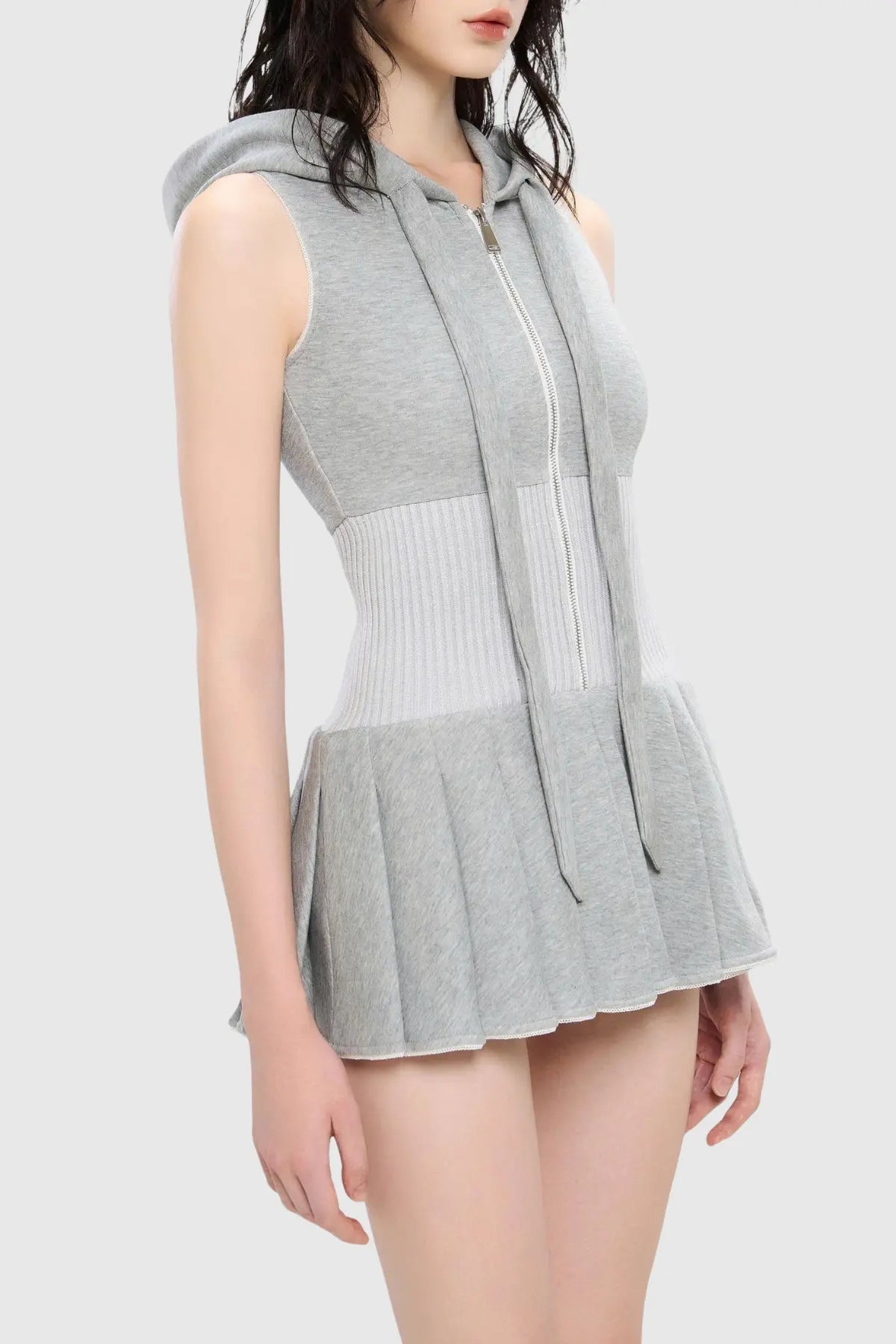 Sleeveless Knit Mini Dress - Grey