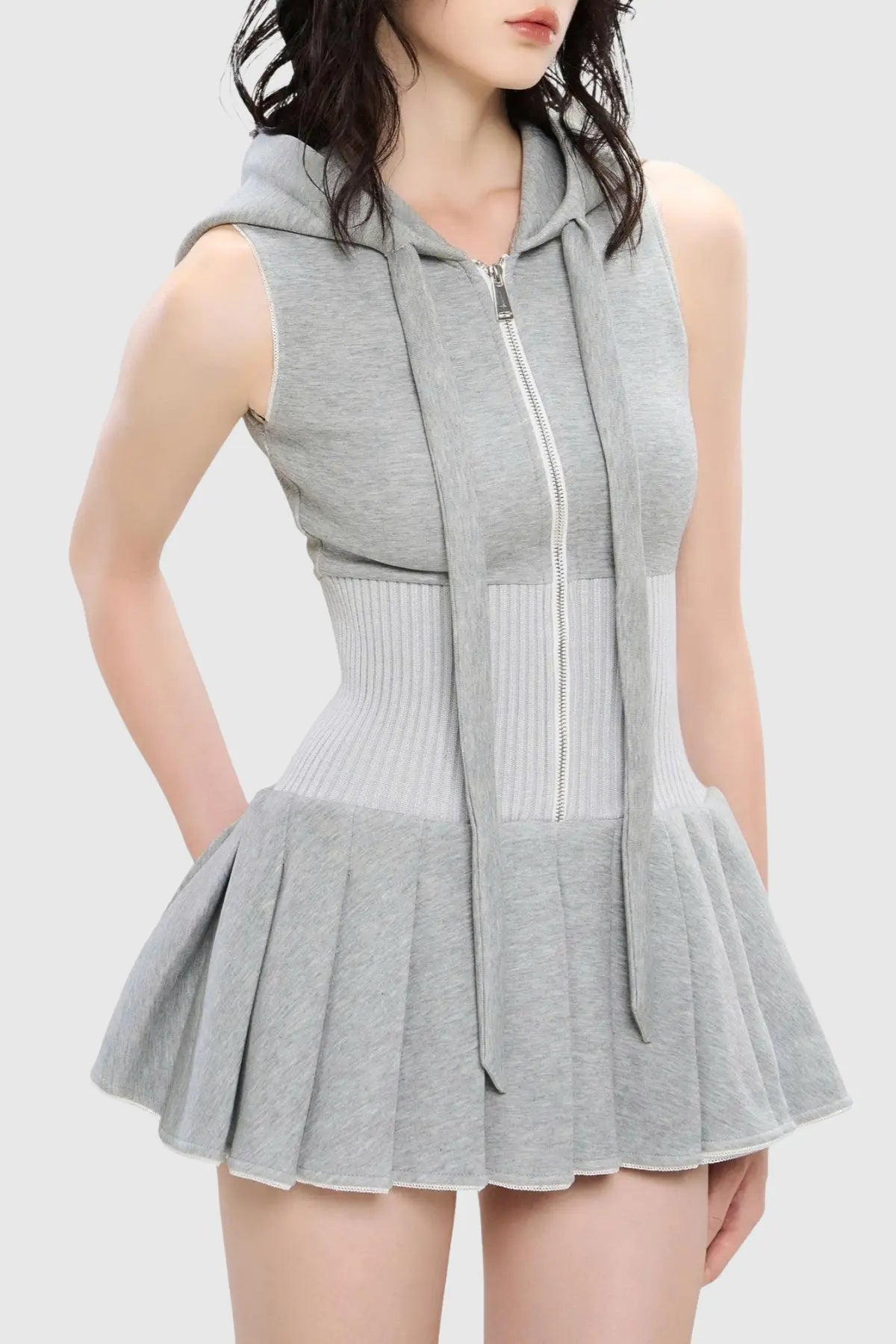 Sleeveless Knit Mini Dress - Grey