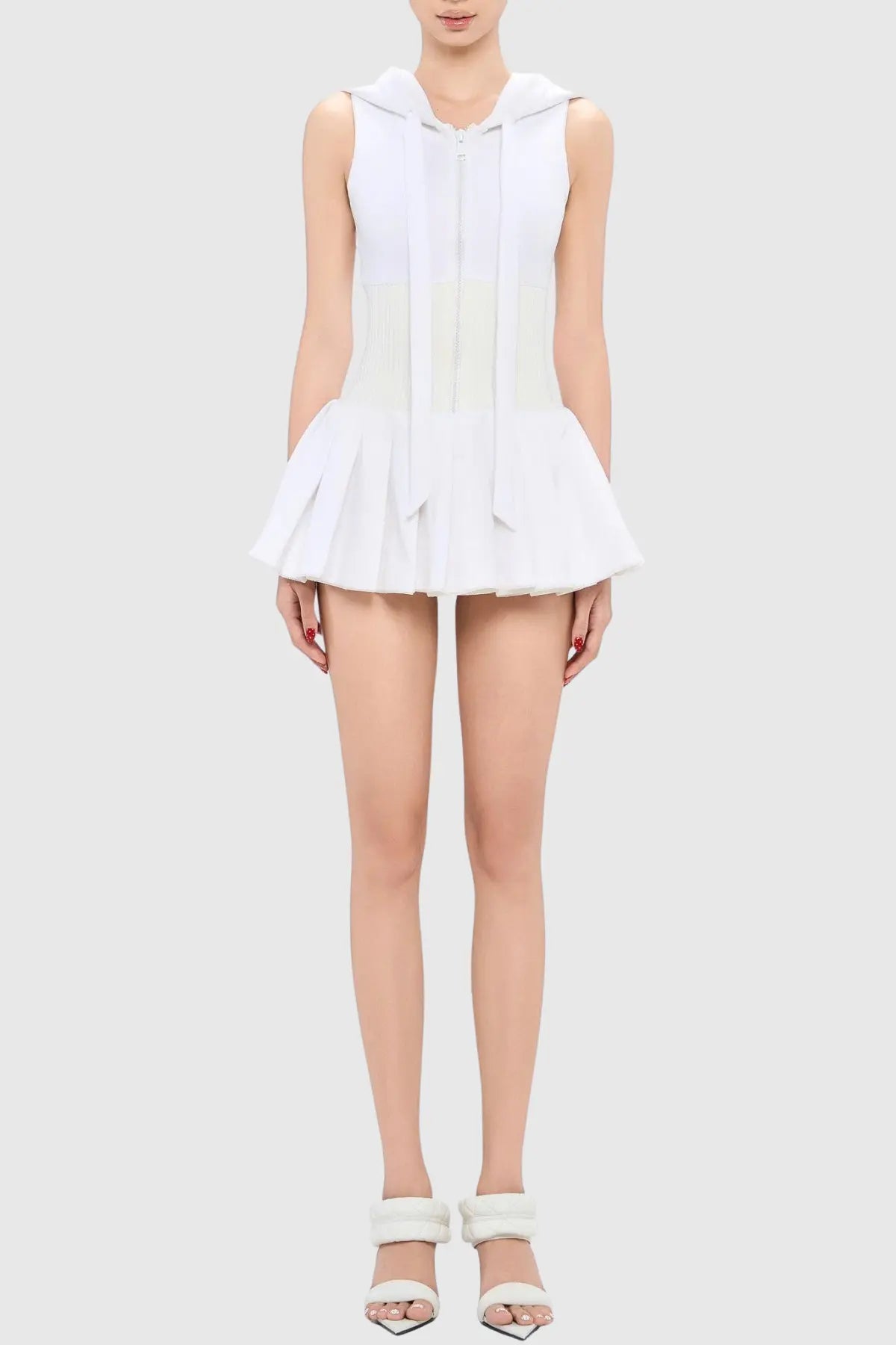 Sleeveless Knit Mini Dress - White
