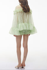 Green Floral Lace Ruffled Top & Shorts Set