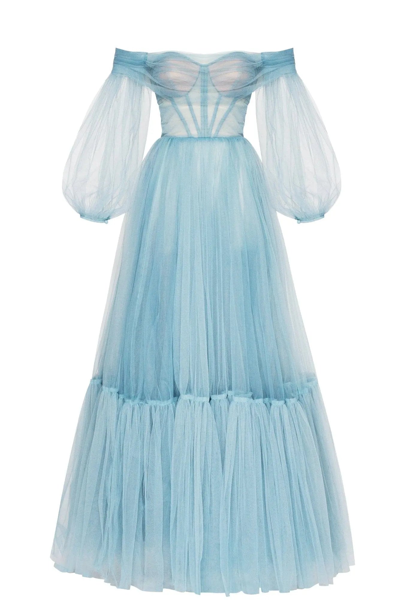 Ocean Sheer Sleeves Maxi Dress