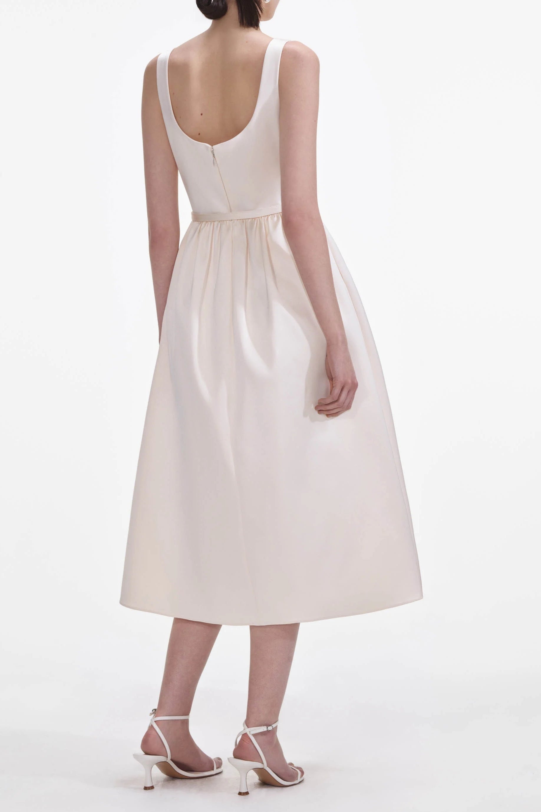 Cream Satin Flower Midi Dress