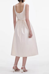 Cream Satin Flower Midi Dress