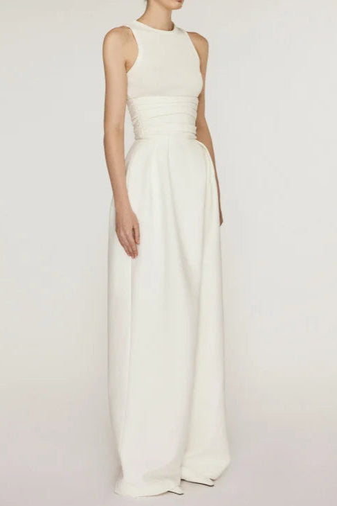Stretch Sleeveless Tank Top Pants Set in white