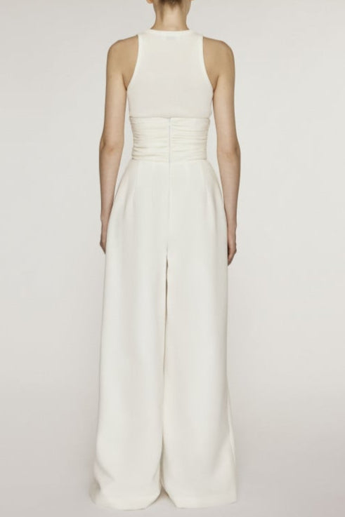 Stretch Sleeveless Tank Top Pants Set in white