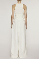 Stretch Sleeveless Tank Top Pants Set in white