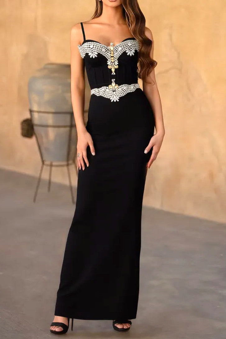 Rhinestone Bandage Maxi Dress in Black