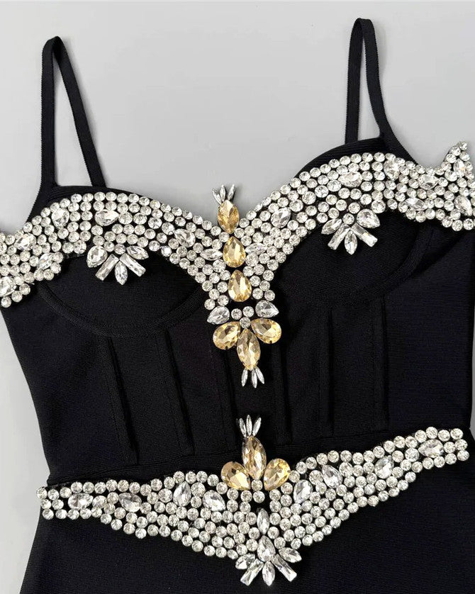 Rhinestone Bandage Maxi Dress in Black
