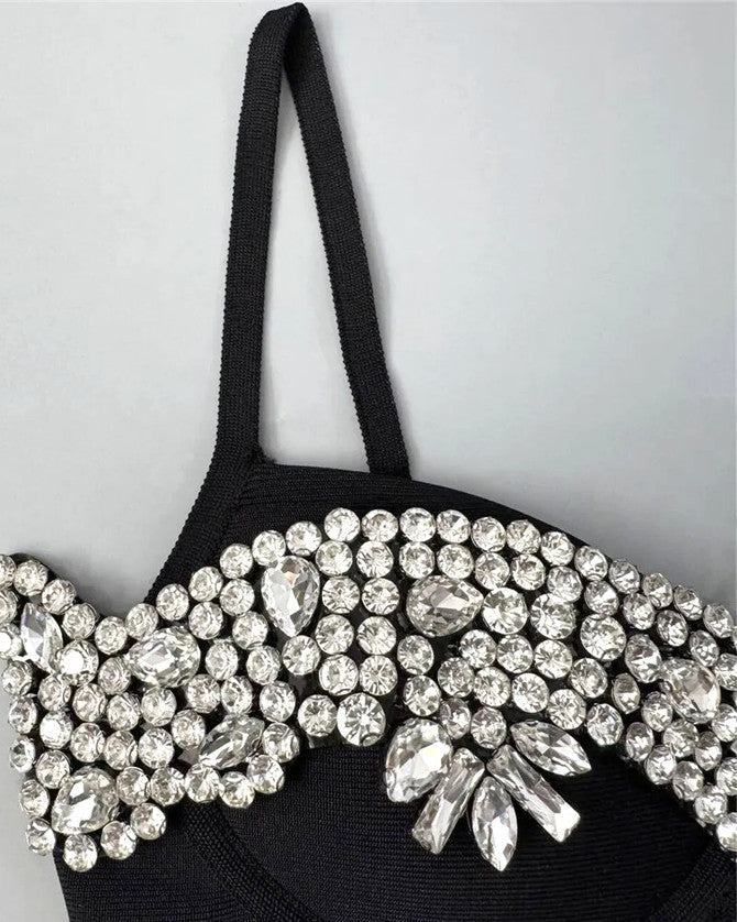 Rhinestone Bandage Maxi Dress in Black